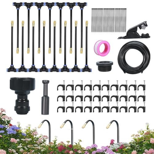 Gartenbewässerungssystem - Terrassen Sprüh Pflanzenbewässerungssystem,Verstellbares Automatisches 360 Grad Regner Set für Rasen Außenbereich Bäume Blumenbeete Beetpflanzen Terrasse Innenbereich von Nkmujil