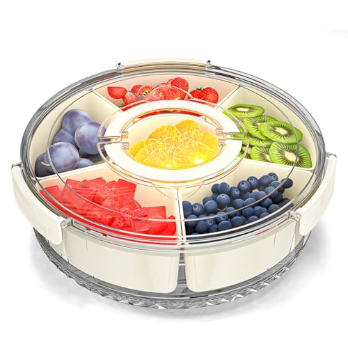 NlsqEU Snackbox mit Fächern, Snackteller mit Deckel, Snackbox mit Kinder,mit 6 Fächern 360°Drehbare Herausnehmbare Snack Spinner für Süßigkeiten, Obst, Nüsse für Party, Picknick von NlsqEU