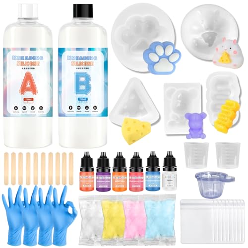 NlsqEU Squishy Selber Machen Set, Squishy Set, 500ML Flüssigsilikon Squishy Making Kit 1:1-Verhältnis, DIY Kreative Geschenke zur Stressreduzierung mit Form, Handschuh, Messbecher, Holzstäbchen von NlsqEU