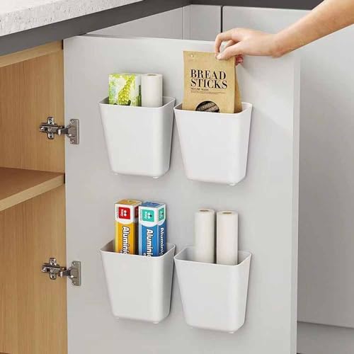 Nmgkokew 4 Stück Küchenschranktür-Aufbewahrungsbox, Selbstklebende Wandmontierte Organizer für Schrank, Badezimmer, Kühlschrank - Kleine Gegenstände von Nmgkokew