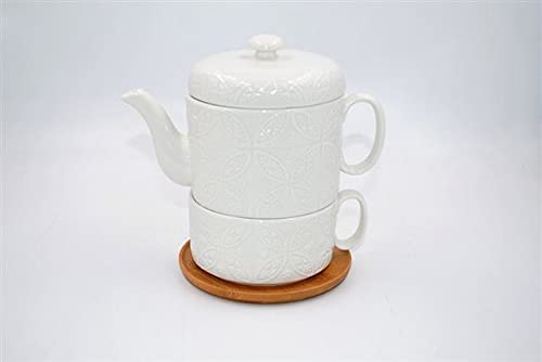 NO MANUFACTURER SPT1425 L.BIAN Kaffeekanne mit Tasse und Holzsockel, Keramik von No Manufacturer