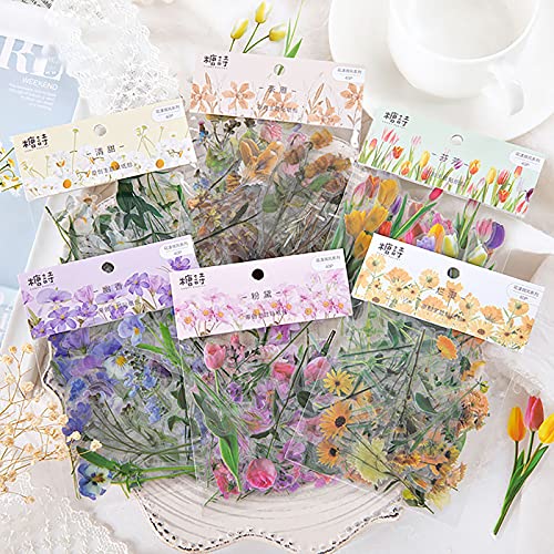 Blumen Scrapbooking 240 Stück 6 Stile Aufkleber Blumen Transparent, Unterschiedliche Muster,Exquisit Pflanzen Aufkleber FüR Scrapbook Tagebuch, Fotoalbum,Notizbuch, Gästebuch, DIY Dekoration von Gfamous