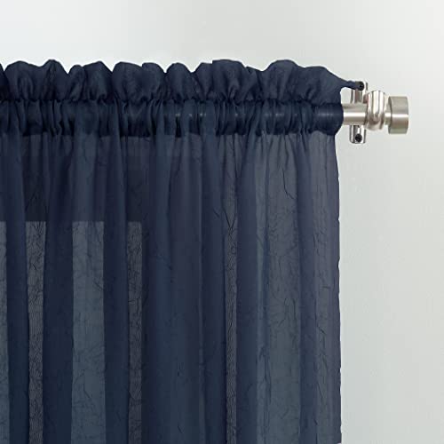 No. 918 Erica Crush Sheer Voile Ascot Vorhangvolant, Stoff, Marineblau, 130 x 61 cm von No. 918