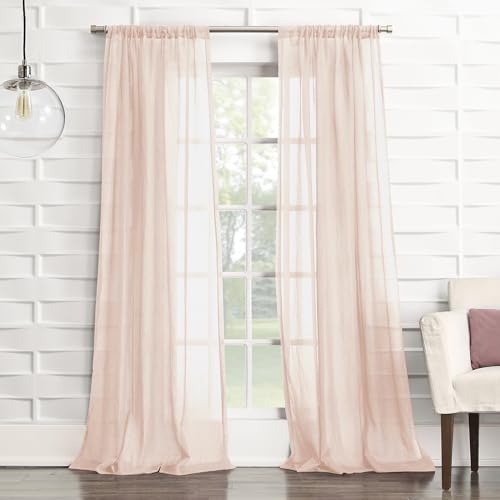 Nr. 918 Tayla, halbtransparentes Vorhangpaneel, zerdrückte Textur, mit Stabtasche, 127 x 213,4 cm, Blush Pink von No. 918