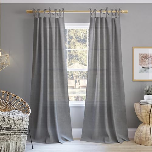 Nr. 918 Harmony Slub Texturierte Leinenmischung DIY Handarbeit durchscheinende Schlaufenvorhänge, 127 x 243 cm, Grau von No. 918