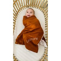 Minky Bestickte Doppel-Baumwollgaze-Babydecke/Cognac-Baumwollgaze-Plaid Minky Bestickte Doppel-Baumwollgaze-Babydecke/Cognac-Baumwollgaze-Plaid von No17FR