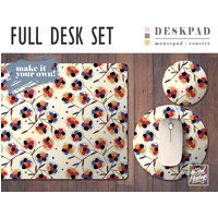 Boho Flower Print Schreibtischmatte, Mouse Pad Untersetzer Set, Schreibtisch Accessoire, Home Office, Büro Dekor, Trendy Workspace von NoBadMondays