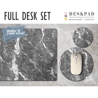 Grau Marmor Druck Schreibtischmatte, Mousepad & Untersetzer Set, Schreibtisch Accessoire Trendiger Schreibtisch, Industrial Office, Cool Workspace von NoBadMondays