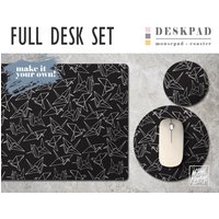 Papier Kraniche Druck Schreibtischmatte, Mousepad & Untersetzer Set, Schreibtisch Accessoire Trendy Workspace, Niedliches Accessoire, Zen von NoBadMondays