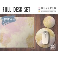 Pink Und Gold Schreibtischmatte, Mousepad & Untersetzer Set, Schreibtisch Accessoire Home Office, Gamer Desk, Trendy Workspace, Luxus von NoBadMondays