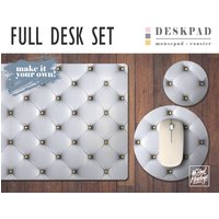 Weiße Wattierung Schreibtischmatte, Mousepad & Untersetzer Set, Schreibtisch Accessoire Büro Dekor, Home Office, Trendy Workspace, Luxus Schreibtisch von NoBadMondays