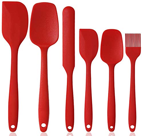 NoChoX 6 Silikon Spatel Hitzebeständig bis 500°F BPA Frei Silikon Teigschaber mit Metallkern, Nicht-Stick und Nahtloses Einteiliges Design zum Backen oder Kochen (Rot) von NoChoX