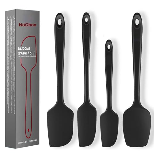 Teigschaber Set, NoChoX Hitzebeständig Silikon spatel + Silikon Kochlöffel, Küche Spatula + Löffel für Thermomix TM5,TM6 und TM31 (Schwarz) von NoChoX