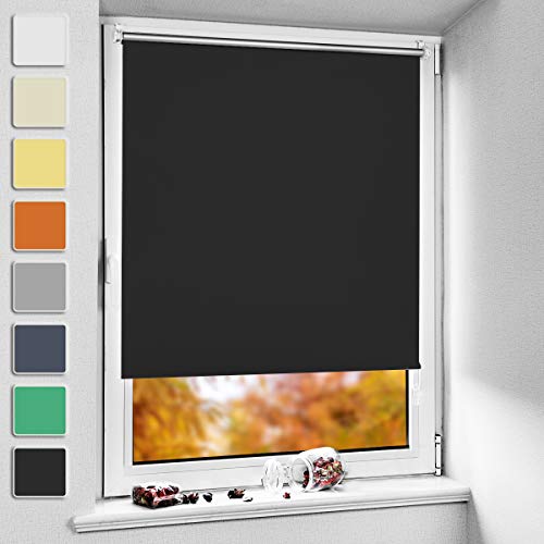 NoCon Verdunklungsrollo Klemmfix ohne Bohren & mit Bohren ● Schwarz 70x160cm (BxH) ● Thermorollo Klemmrollo Fensterrollo Sonnenschutz Sichtschutz, Rollos für Fenster und Tür von NoCon