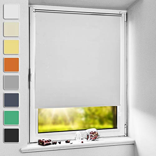 NoCon Verdunklungsrollo Klemmfix ohne Bohren & mit Bohren ● Weiß 110x130cm (BxH) ● Thermorollo Klemmrollo Fensterrollo Sonnenschutz Sichtschutz, Rollos für Fenster und Tür von NoCon