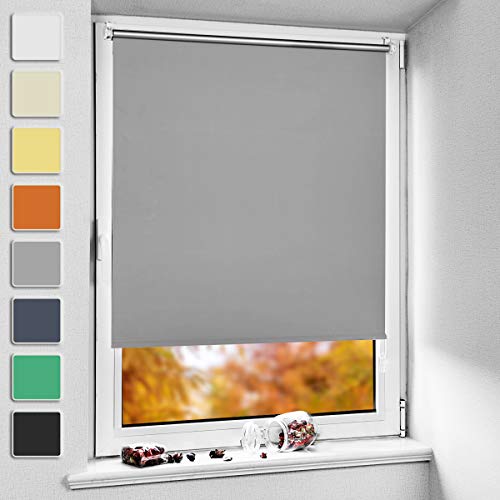 NoCon Verdunklungsrollo Klemmfix ohne Bohren & mit Bohren ● Hellgrau 115x150cm (BxH) ● Thermorollo Klemmrollo Fensterrollo Sonnenschutz Sichtschutz, Rollos für Fenster und Tür von NoCon