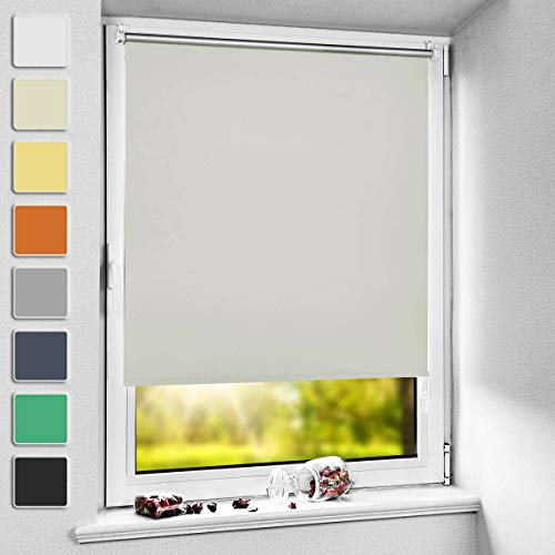 NoCon Verdunklungsrollo Klemmfix ohne Bohren & mit Bohren, Creme 45x210cm(BxH), Thermorollo Klemmrollo Fensterrollo Sonnenschutz Sichtschutz, Rollos für Fenster und Tür von NoCon