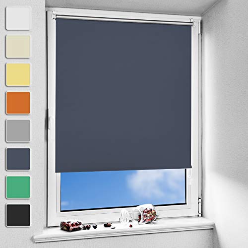 NoCon Verdunklungsrollo Klemmfix ohne Bohren & mit Bohren ● Dunkelblau 95x160cm (BxH) ● Thermorollo Klemmrollo Fensterrollo Sonnenschutz Sichtschutz, Rollos für Fenster und Tür von NoCon