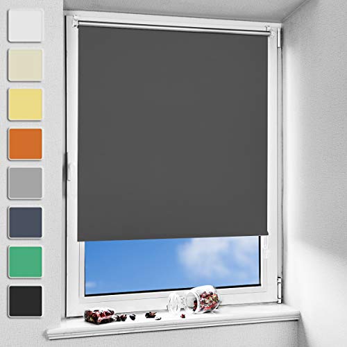 NoCon Verdunklungsrollo Klemmfix ohne Bohren & mit Bohren, Dunkelgrau 60x150cm(BxH), Thermorollo Klemmrollo Fensterrollo Sonnenschutz Sichtschutz, Rollos für Fenster und Tür von NoCon