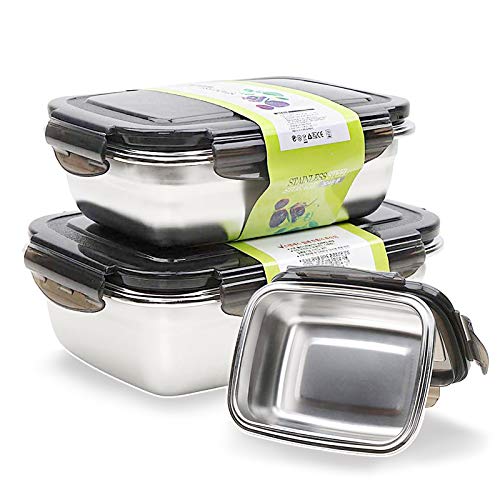 Edelstahl Vorratsdosen SET Frischhaltedose Bento Box große Lebensmittelbehälter Salat Container mit Deckel für Küche/Picknick/Büro Spülmaschinenfest Licht & Tragbar (350ml/850ml/1800ml SET) von X SIM FITNESSX