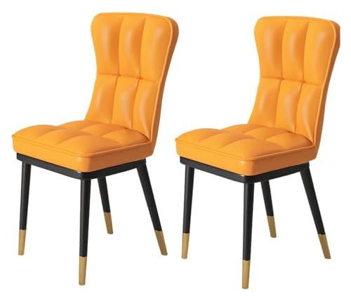 NoSper Stuhl Esszimmerstühle Design Esszimmerstühle 2er Set PU-Leder hohe Rückenlehne weicher Sitz Stuhl wasserdicht Leder Seitenstuhl mit Metallstuhlbeinen (Farbe: Orange) von NoSper