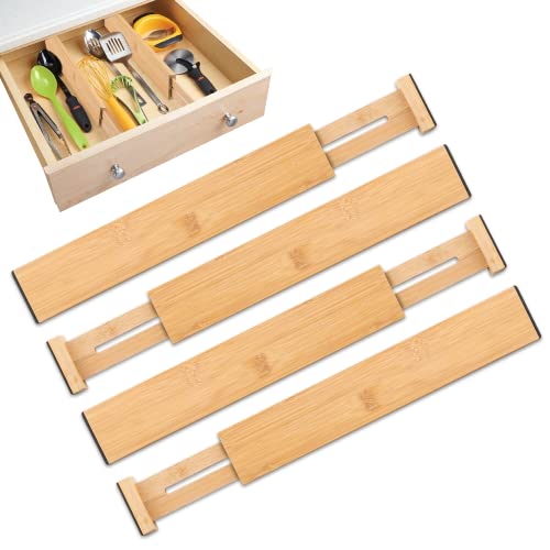 Schubladentrenner Verstellbar Schubladenteiler Schubladen Trennsystem Bambus Schubladen Ordnungssystem Küche Schubladen Trenner Gefedert für Küche Badezimmer Schlafzimmer Kommode 4er-Set 32,5-43cm von Noa Home Deco