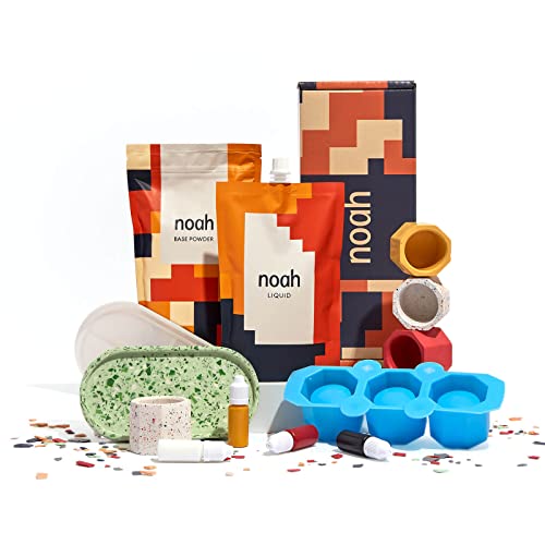 noah Jesmonite & Terrazzo Starterkit - Enthält Silikonformen, Farben, Handschuhe, Schleifpapier, Becher und Rührstäbchen – Geschenkidee (Tablett mit Teelichtern/Grundfarben) von Noah's Box