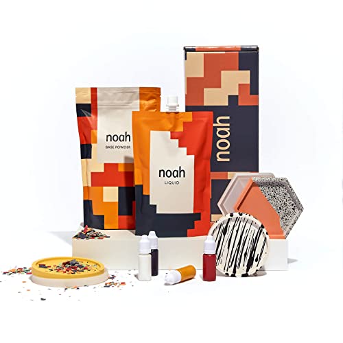 noah Jesmonite & Terrazzo Starterkit - Enthält Silikonformen, Farben, Handschuhe, Schleifpapier, Becher und Rührstäbchen – Geschenkidee (Untersetzer/Grundfarben) von Noah's Box