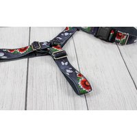 Hundegeschirr Mit Blumen Und Schmetterling, Japan, Grau Rot, Gurtband in Dunkelgrau, Für Hunde, Welpe, Floral von NoahMeetsScottiePets