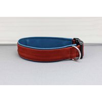 Hundehalsband, Zweifarbig, Kupfer, Braun, Rot, Uni, Mit Kunstleder in Petrol Blau, Modern, Trendy, Hund, Halsband von NoahMeetsScottiePets