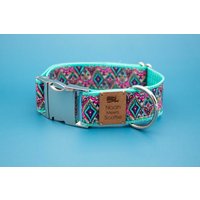 Hundehalsband/Hundegeschirr, Paisleymuster, Ethno, Mint Und Türkis, Bunt, Paisley, Boteh, Muster, Hunde, Halsband, Metallschnalle von NoahMeetsScottiePets