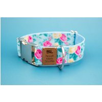 Hundehalsband/Hundegeschirr, Rosen Muster, Hellblau, Rosa Und Gelb, Geblümt, Blumen, Romantisch, Hundeleine, Hunde, Halsband, Blau von NoahMeetsScottiePets