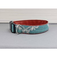 Hundehalsband Mit Barock Muster, Türkis Und Beige, Schnörkel, Kunstleder in Braun, Shabby, Vintage, Edel, Hund, Halsband von NoahMeetsScottiePets