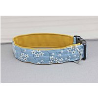 Hundehalsband Mit Blumen, Hellblau Und Weiß, Geblümt, Kunstleder in Gelb, Romantisch, Hund, Halsband von NoahMeetsScottiePets