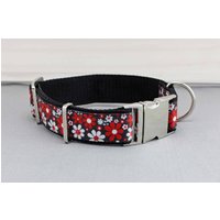 Hundehalsband Mit Blumen, Schwarz, Rot Und Weiß, Gurtband in Geblümt, Halsband, Hund, Haustier, Margeriten von NoahMeetsScottiePets