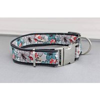 Hundehalsband Mit Blumen, Türkis, Grau Und Rot, Gurtband in Grau, Boho, Hochzeit, Geblümt, Edel, Halsband, Hund, Haustier von NoahMeetsScottiePets