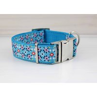 Hundehalsband Mit Blumen, Türkis, Hellblau Und Rosa, Geometrisch, Blüten, Hund, Haustier, Welpe, Nordisch, Floral von NoahMeetsScottiePets