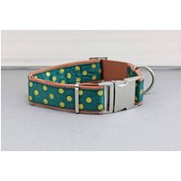 Hundehalsband Mit Punkten, Grün Und Gold Faben, Gurtband in Braun, Gepunktet, Halsband, Hund, Haustier von NoahMeetsScottiePets