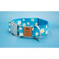 Hundehalsband Oder Hundegeschirr Mit Blumen, Gänseblümchen, Türkis, Blau, Geblümt, Floral, Modern, Hunde Halsband, Hundeleine von NoahMeetsScottiePets