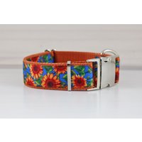 Hundehalsband Oder Hundegeschirr Mit Sonnenblumen, Blau Und Braun, Gelb, Hunde, Hundeleine von NoahMeetsScottiePets