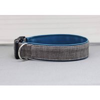 Hundehalsband in Braun Meliert, Uni, Mit Kunstleder Petrol/Blau, Dunkelbraun, Muster, Edel, Hund, Halsband von NoahMeetsScottiePets