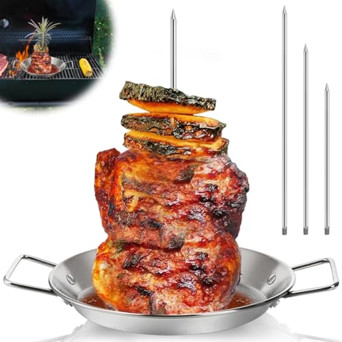 Noamus Al Pastor Spieß für Grill, Edelstahl Vertikale Spieße, Standspieß mit abnehmbaren 3 Größen Spikes (20,3 cm, 25,4 cm, 30,5 cm), Tacos Gyros-BBQ Grillpfanne Zubehör für Smoker Kamado Grill Ofen von Noamus