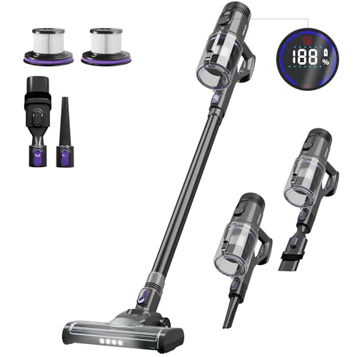 Noaton AVC600 Akku Staubsauger 46000 Pa/600 W, mit Automodus, bis zu 85 min, 220 AW, Staubsauger Kabellos, LED Display, Wandmontierte Ladestation, HEPA Filter, Hartböden, Teppich und Tierhaar von Noaton