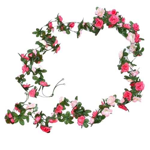 Noaxylic 2 Stück Künstliche Rosengirlande, 2.45 m Blumengirlande Deko, Künstliche Rosenranken, Pflanzen Hängend Draußen, für Hochzeit Zuhause Raumdekoration Frühling Herbst Gartenbogen (Pink) von Noaxylic