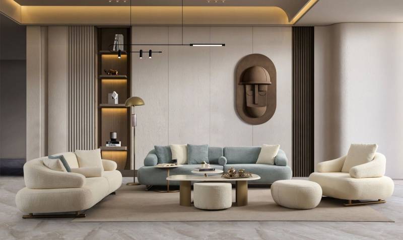 Nobelaa Sofa Sitzgruppe/Sofa Set - Wohnzimmergarnitur "Redbud" 3+2+1 - Beige/Blau Nobelaa Sofa Sitzgruppe/Sofa Set - Wohnzimmergarnitur "Redbud" 3+2+1 - Beige/Blau von Nobelaa