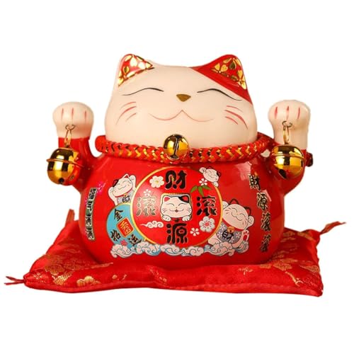 NobesOnbet Keramik Glückliche Katze, 4,5 Zoll Katze Statue Glückliche Katze Charakter Schwingen Katze Kunst Dekoration (Rot) von NobesOnbet