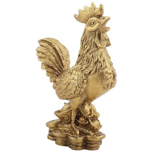NobesOnbet Messing-Huhn, 10 cm hohe glücksbringende Statue, Feng Shui Tierkreis glücksbringendes Symbol, Büro Esstisch, Wohnzimmer, Heimdekoration von NobesOnbet