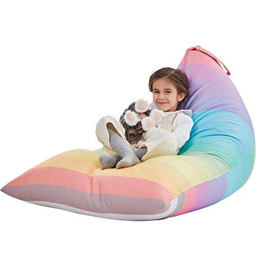 Nobildonna Sitzsack-Stuhlbezug für Kinder und Erwachsene, extra großer Sitzsack ohne Füllung, Plüschtierhalter und Organizer, Premium-Segeltuch, 250 l (Regenbogen) von Nobildonna