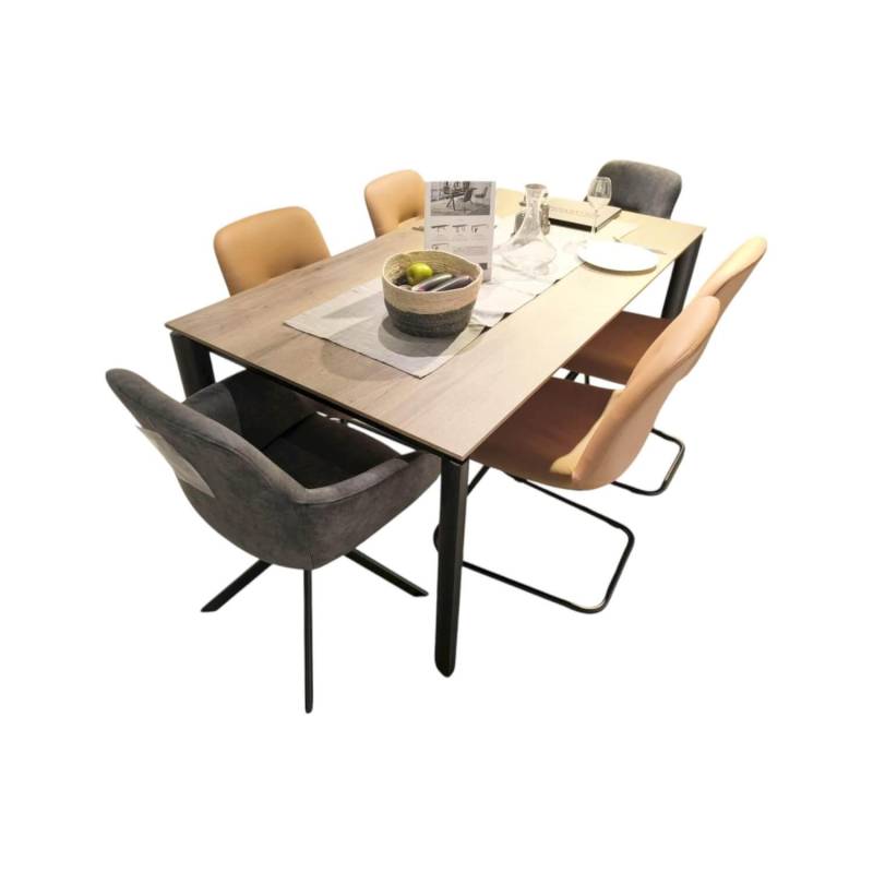Essgruppe 434017 Sessel Stoff 746 Storm Grey Grau Stuhl Stoff 749 Cognac Braun T... von Nobilia