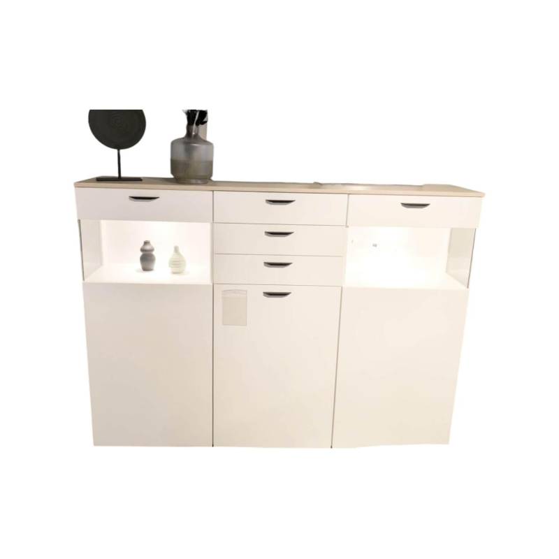 Highboard Nizza Eiche Montreal Nachbildung 126 Weiß Inklusive LED Beleuchtung von Nobilia